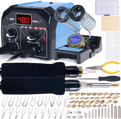 WEP 939D-II 2-IN-1 Wood Burning Kit 86-IN-1 with 51 Solid Points and 20 Wire Nibs Wood Burner with 2 Letter Number Stencils, 2 Unfinished Wood, 1 Pen Holder, Burning Tool - Crafty Corner