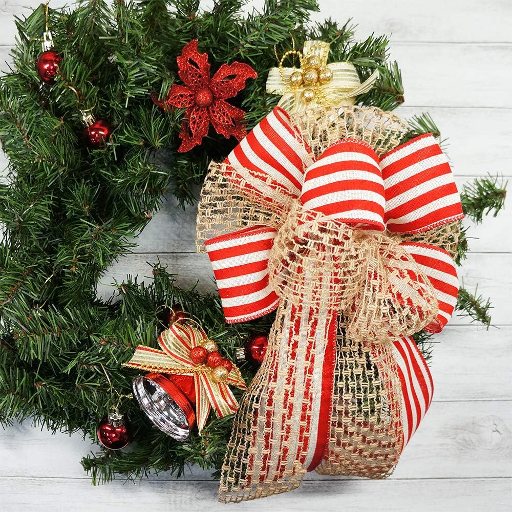 CT CRAFT LLC Striped Canvas Cotton Ribbon 2.5" x 10 Yards Ivory/Red Stripes for Thanksgiving Christmas Home Décor Gift Wrapping Outdoor Tree Topper Bow Wreath - Crafty Corner