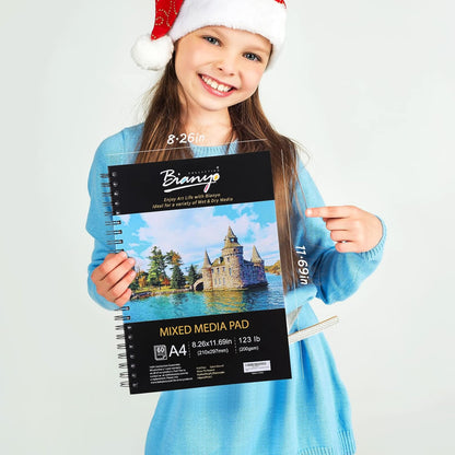Bianyo Mixed Media Paper Sketchbook, A4 (8.26" X 11.69"), 60 Sheets/Each, 123 LB/200 GSM, Pack of 2 Pads, Spiral-Bound Pad, Ideal for Wet & Dry Media Like Marker, Watercolor, Acrylic, Pastel, Pencil - Crafty Corner