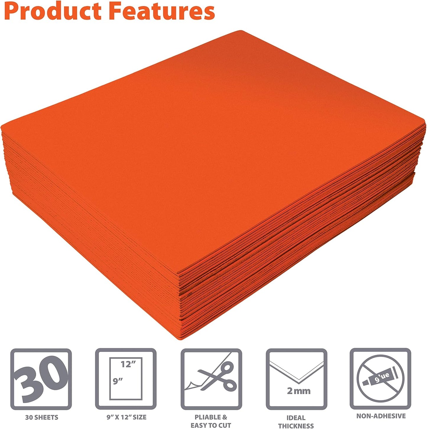 Better Office Products Orange EVA Foam Sheets, 30 Pack, 2mm Thick, 9 x 12 Inch, Orange Color, for Arts and Crafts, 30 Sheets Bulk Pack - Crafty Corner