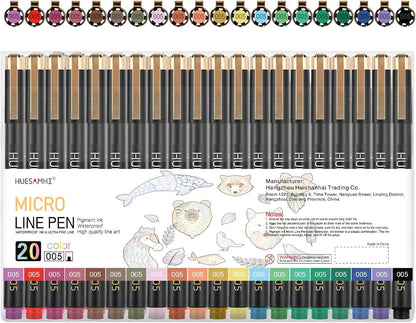 005 Micro Pen,20 Colors Waterproof Ink 0.20mm Fine Tip FineLiner Pens for Art Illustration,Sketching, Anime, Bullet journal,and Technical Drawing