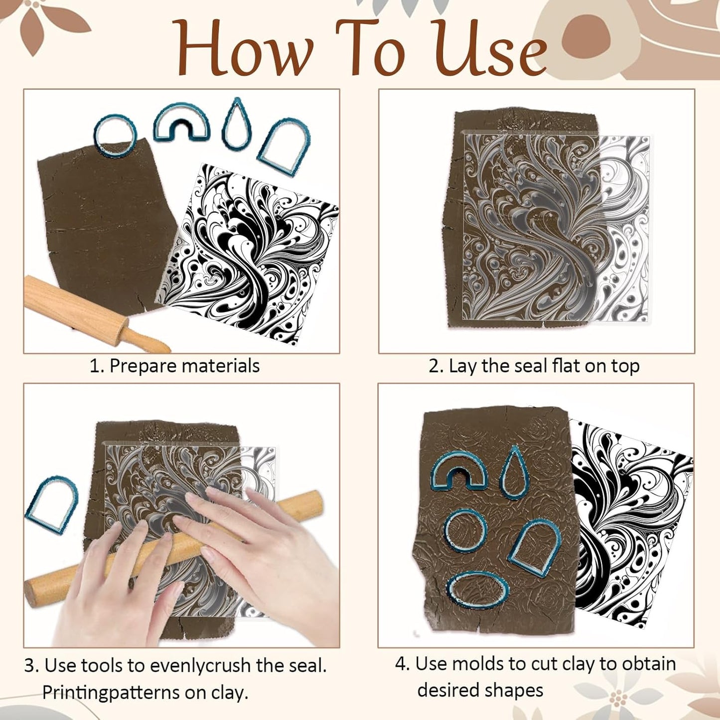 CHGCRAFT Artistic Pattern Polymer Clay Texture Sheets Fumes Silicone Stamp Water Flow Clay Texture Mat Modeling Pattern Pad for Jewelry and Clay Earrings Tools, 5.5x5.5 inch