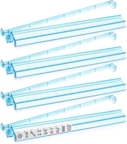 Mahjong Racks with Pushers Set of 4, Mahjong Tile Pushers and Racks, Acrylic Majiang Tile Holders Accessories (Bling Blue)
