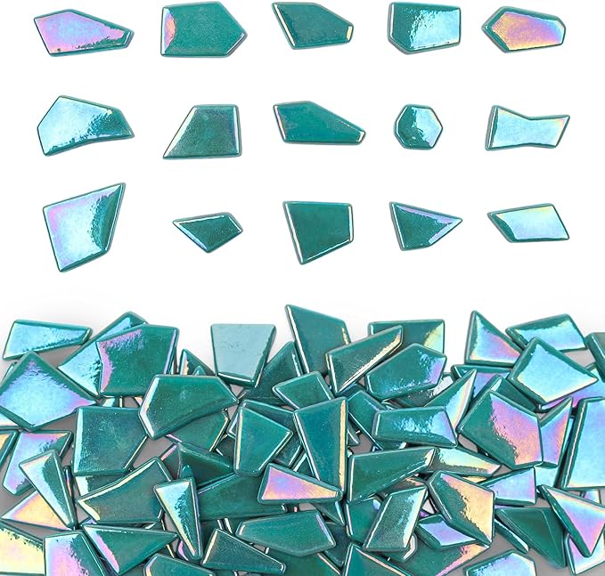 Youway Style Iridescent Teal Glass Mosaic Tiles for Crafs Bulk,200g Broken Stained Glass Pieces for Crafts DIY Mosaic Making Art Decor