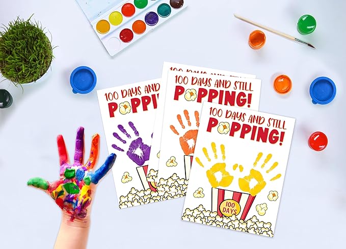100 Days and Still Popping Handprint Craft Kit, 10-Pack 100th Day of School Greeting Cards 8.5x11", DIY Art Handprint Classroom Keepsake, Personalized Class Gifts for Students In Bulk from Teacher