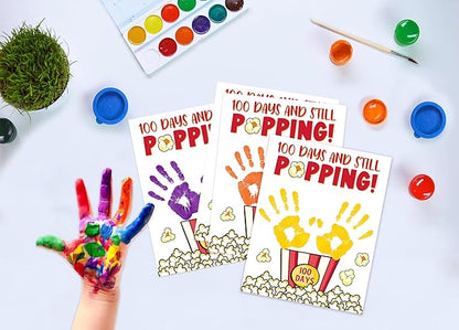 100 Days and Still Popping Handprint Craft Kit, 10-Pack 100th Day of School Greeting Cards 8.5x11", DIY Art Handprint Classroom Keepsake, Personalized Class Gifts for Students In Bulk from Teacher