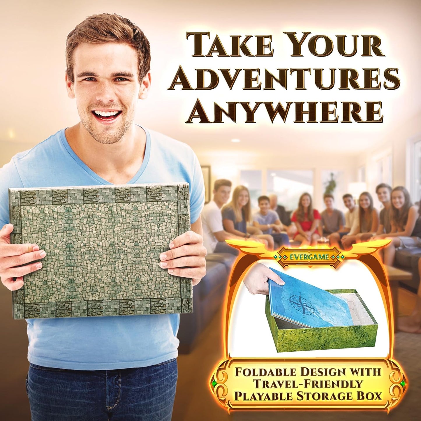 10 DND Game Mats and a lot More - Includes 6 Dungeons & Dragons Board Game Battle Maps (1" Hex Grid), Huge Size 22x26-4 3D Battle Arenas, 140+ Reusable Stickers, 4 Markers & Eraser, by EverGame