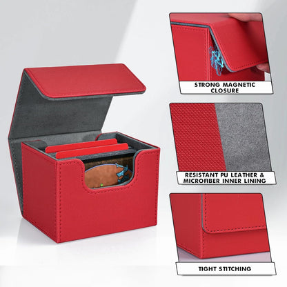 ZLCA Card Deck Box for Trading Cards, MTG Commander Deck Box Holds 120+ Single Sleeved, Leather Magnetic Card Storage Case Fits for TCG CCG Magic(Red)