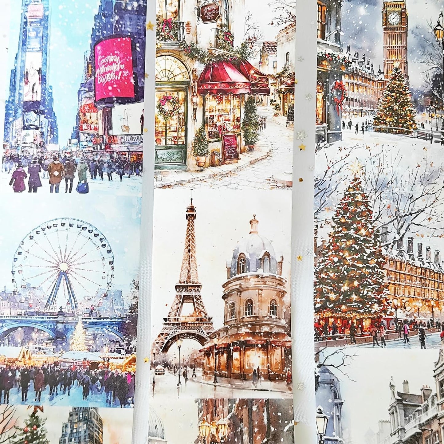 Washi Tape Set,3 Rolls Christmas Stickers for Scrapbook Supplies,Large Size Landscape Washi Tape Stickers for Journaling,Junk Journal,Phone Case,Planner,DIY Craft(Paris)