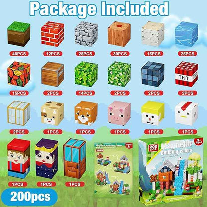 200PCS Magnetic Blocks, Magnetic Building Cube Toys for Kids, STEM Montessori Stacking, Sensory Education Toys for Toddlers Building World Set, Christmas Birthday Gifts for Kids Age 3 4 5 6 7 8 9 10