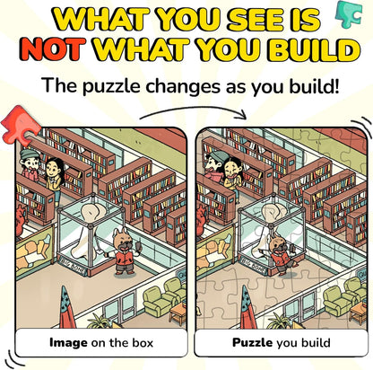 Odd Pieces Jigsaw Puzzles 1000 Pieces - Magic Mystery Story Secret Ending Puzzle - Perfect Game Night for Adults & Kids - Cat Dog Cartoon Theme (Snack Attack)