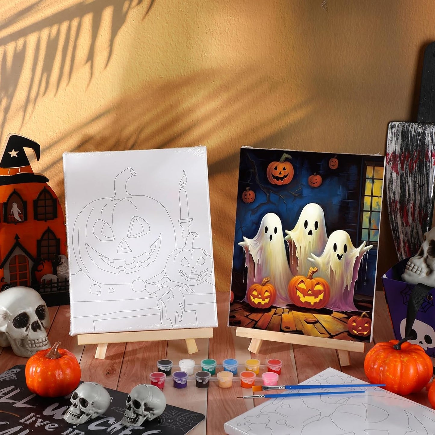 Zhanmai 12 Pack Pre Drawn Canvas for Painting Sip and Paint Kit 8" x 10" Paint Party Set Canvas Painting Pre Printed Canvases for Party Favor DIY Virtual Adult's Date Night(Halloween Pumpkin) - Crafty Corner