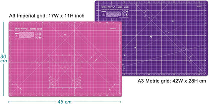Self Healing Cutting Mat A3 12"x18" – Double Sided 5-Ply Craft Mat for Sewing, Quilting, Fabric, Scrapbooking – Pink/Purple