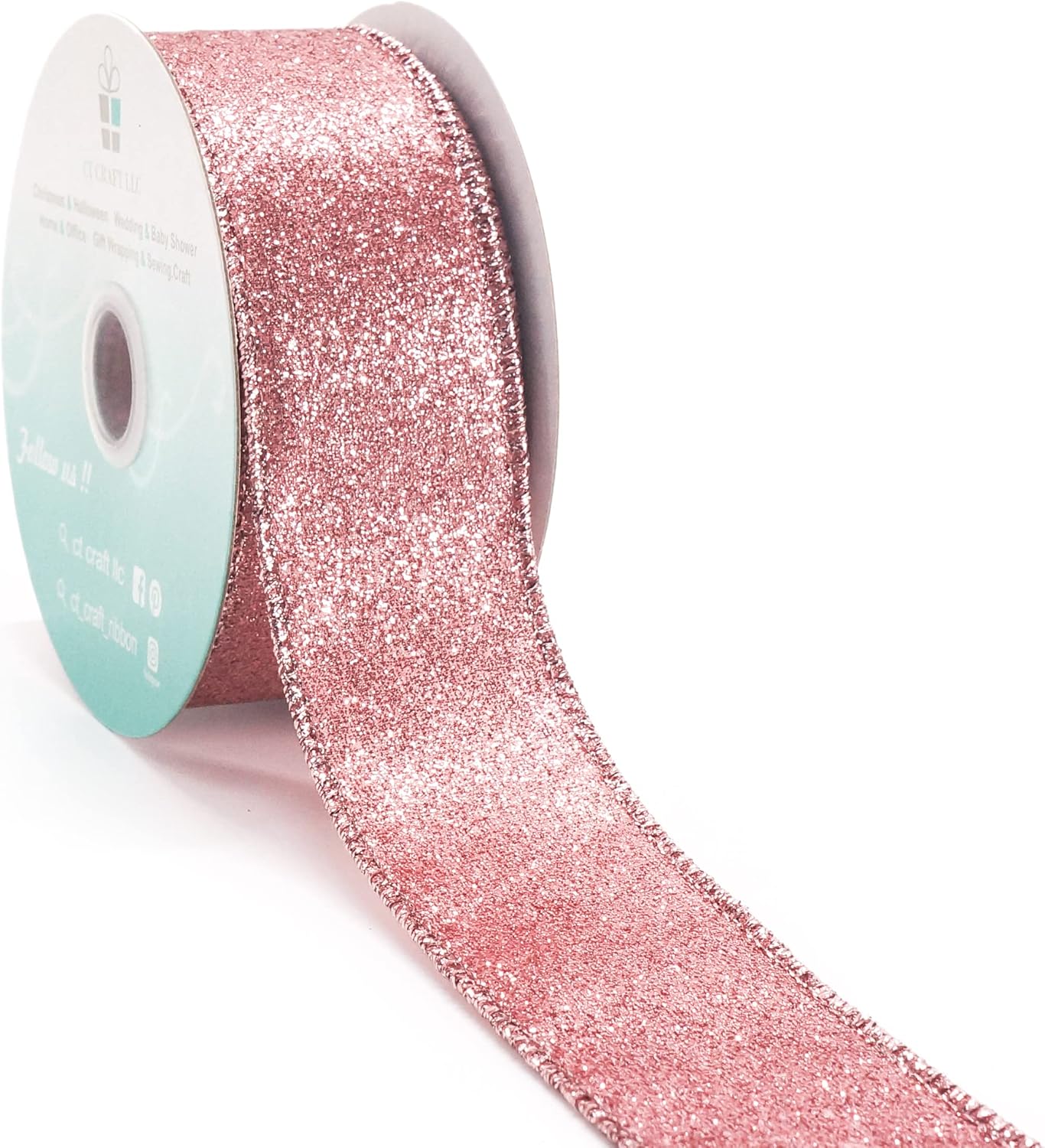 CT CRAFT LLC Glitter Wired Ribbon 1.5" x 10 Yards Rose Gold for Christmas Home Decor Bow Gift Wrapping DIY Crafts Wreath - Crafty Corner