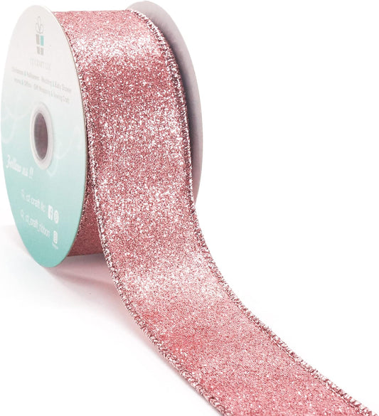 CT CRAFT LLC Glitter Wired Ribbon 1.5" x 10 Yards Rose Gold for Christmas Home Decor Bow Gift Wrapping DIY Crafts Wreath - Crafty Corner