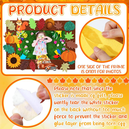 Ferraycle 232 Pcs Fall DIY Picture Frames Craft Kit Thanksgiving Felt Photo Frames with Leaves Pumpkin Harvest Crafts with Foam Stickers for Autumn Party Favor(Multi Color,Classical)