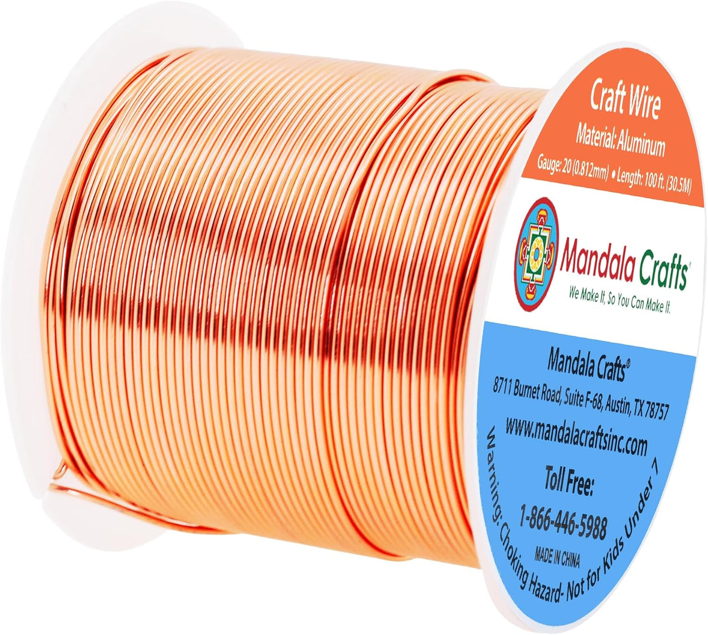 Mandala Crafts 20 Gauge Anodized Aluminum Craft Wire for Jewelry Making - 100 FT Colored Flexible Copper Tone Wire - Bendable for Bonsai Armature Crafting Sculpting - Crafty Corner
