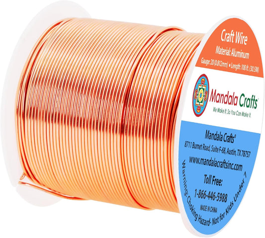 Mandala Crafts 20 Gauge Anodized Aluminum Craft Wire for Jewelry Making - 100 FT Colored Flexible Copper Tone Wire - Bendable for Bonsai Armature Crafting Sculpting - Crafty Corner