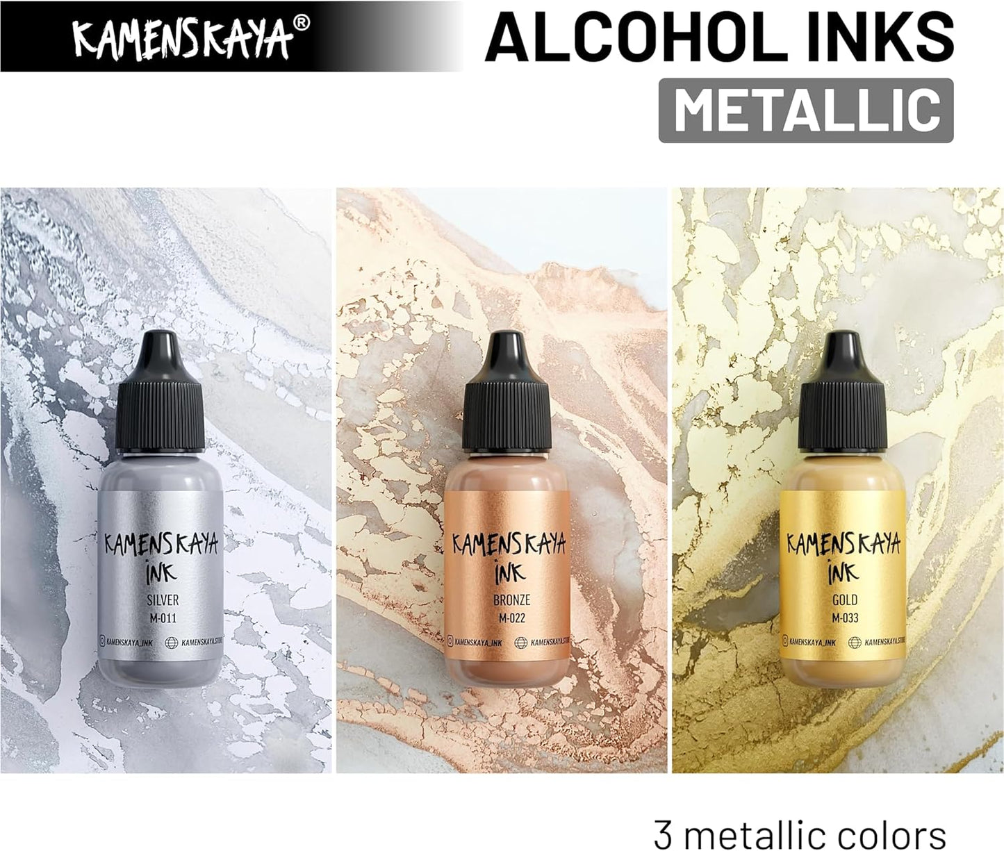 Metallic Alcohol Ink Set: Bronze Alcohol Ink, 3 pcs 0.51 fl oz (15 ml) Each