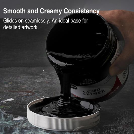 PHOENIX Black Gesso Primer - 16.9 Fl oz. / 500ml Gesso for Canvas Surface Prep Medium for Oil Acrylic Paints