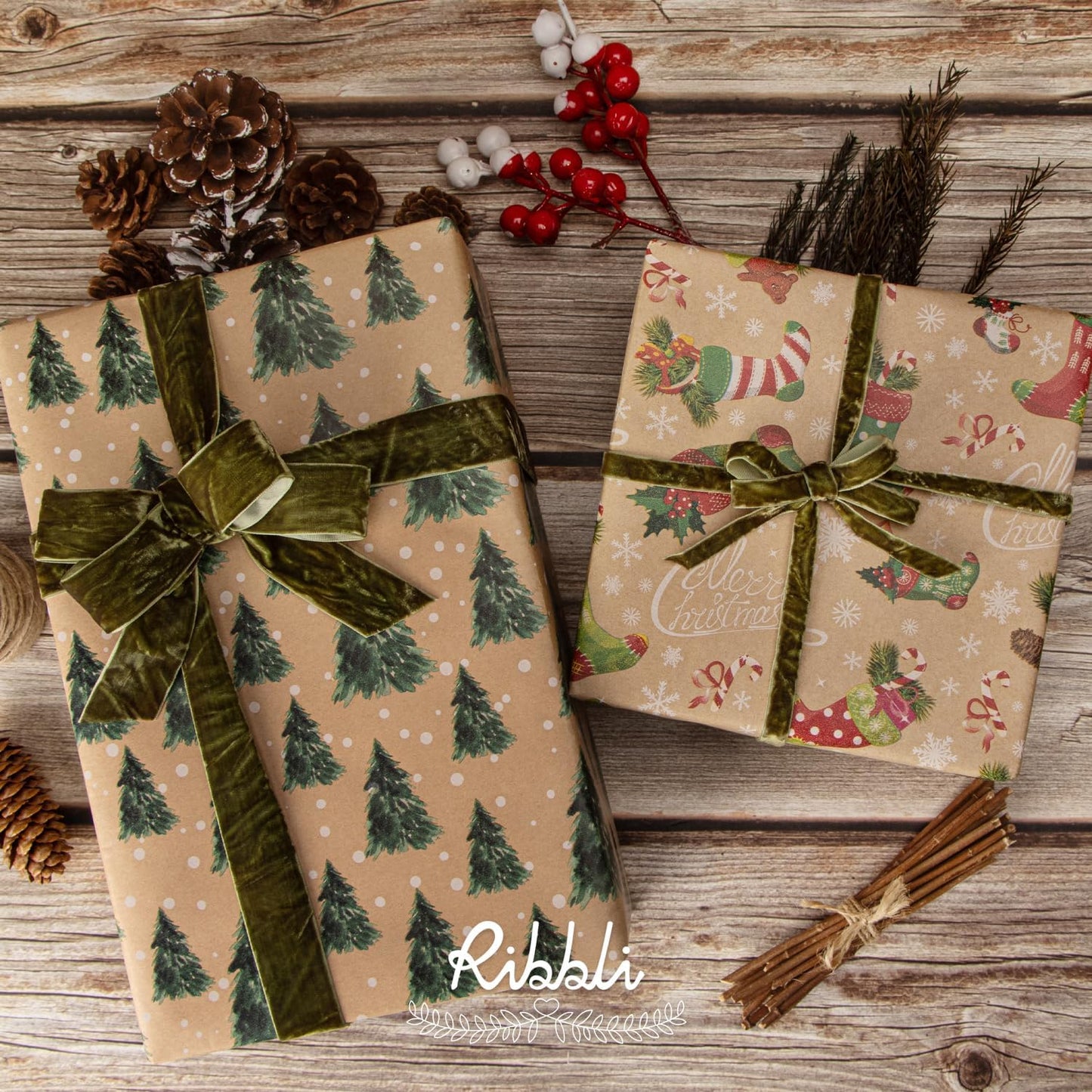Ribbli Moss Green Velvet Ribbon 1 Inches Luxury Crinkled Green Christmas Ribbon for Gift Wrapping Crafts Home Decor-Continuous 10 Yard - Crafty Corner