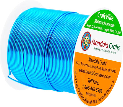 Mandala Crafts 22 Gauge Anodized Aluminum Craft Wire for Jewelry Making - 100 FT Colored Flexible Vivid Sky Blue Wire - Bendable for Bonsai Armature Crafting Sculpting - Crafty Corner