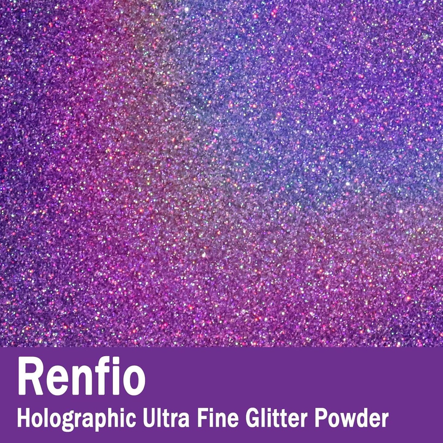 Renfio Holographic Ultra Fine Glitter Powder Metallic Resin Glitter 2.11 Oz (60g) PET Flakes Crafts Sequins 1/128" 0.008" 0.2mm Epoxy Chips Flakes for Tumblers Slime Roses - Laser Light Purple