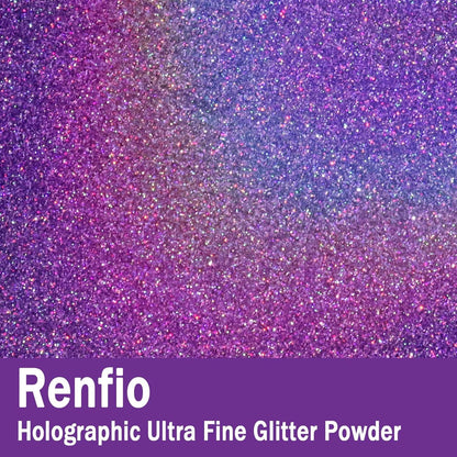 Renfio Holographic Ultra Fine Glitter Powder Metallic Resin Glitter 2.11 Oz (60g) PET Flakes Crafts Sequins 1/128" 0.008" 0.2mm Epoxy Chips Flakes for Tumblers Slime Roses - Laser Light Purple