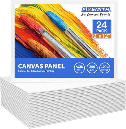 FIXSMITH Canvas Boards for Painting 9x12 Inch, Super Value 24 Pack Paint Canvases, White Blank Canvas Panels, 100% Cotton Primed Canvas for Painting, Painting Art Supplies
