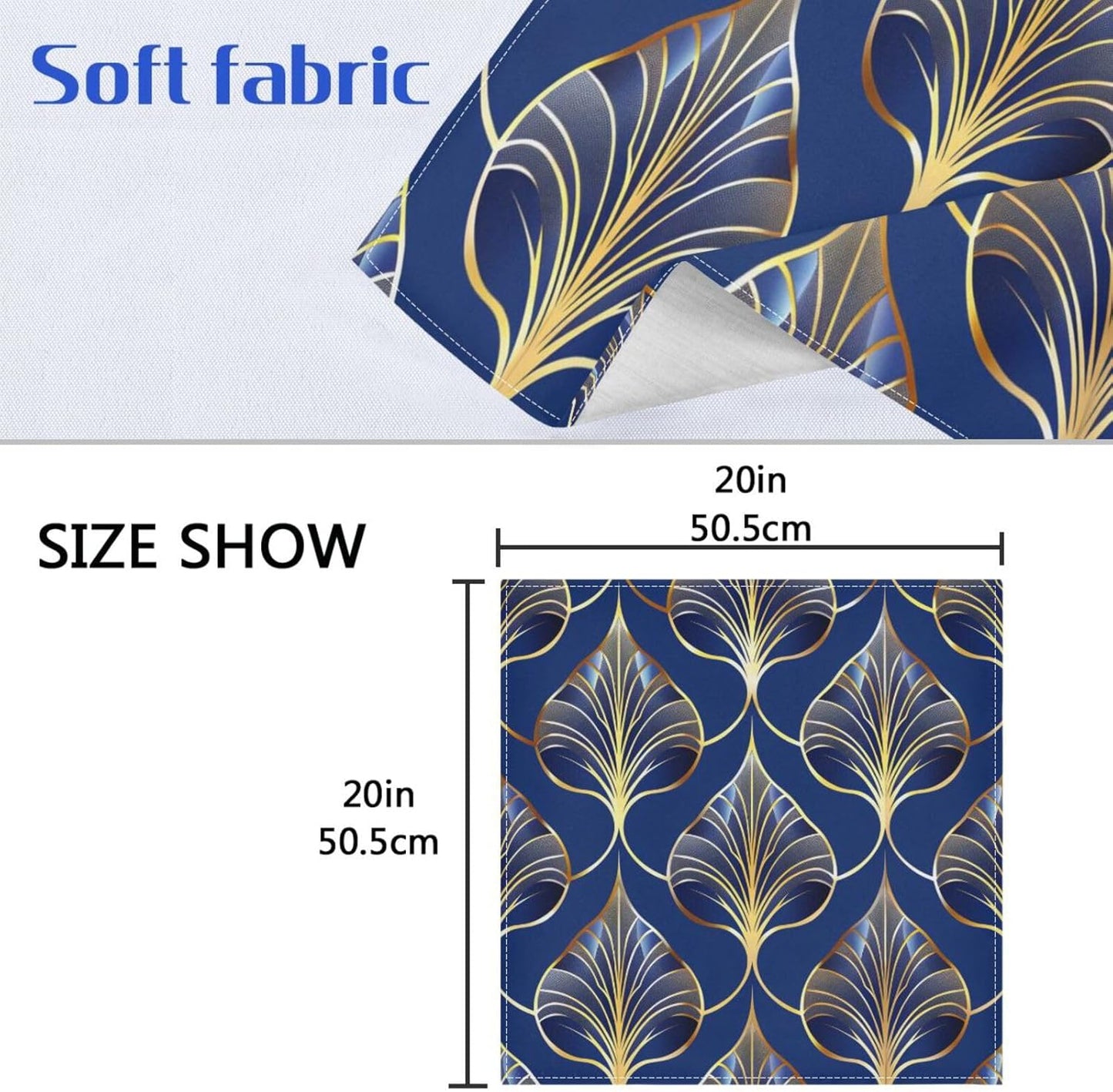 ALAZA Art Deco Floral Royal Blue & Gold Cloth Napkins Set of 4, 20x20 Inch Washable and Reusable Napkin for Decoupage Dinner Party Everyday Use