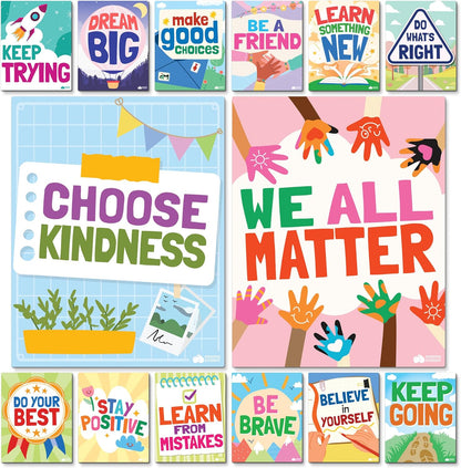 Motivational Posters for Classroom - 14pcs Positive Inspirational Posters for Classroom - Elementary Middle School High School - Positive Affirmation Wall Decor - Motivational Bulletin Board Decorations