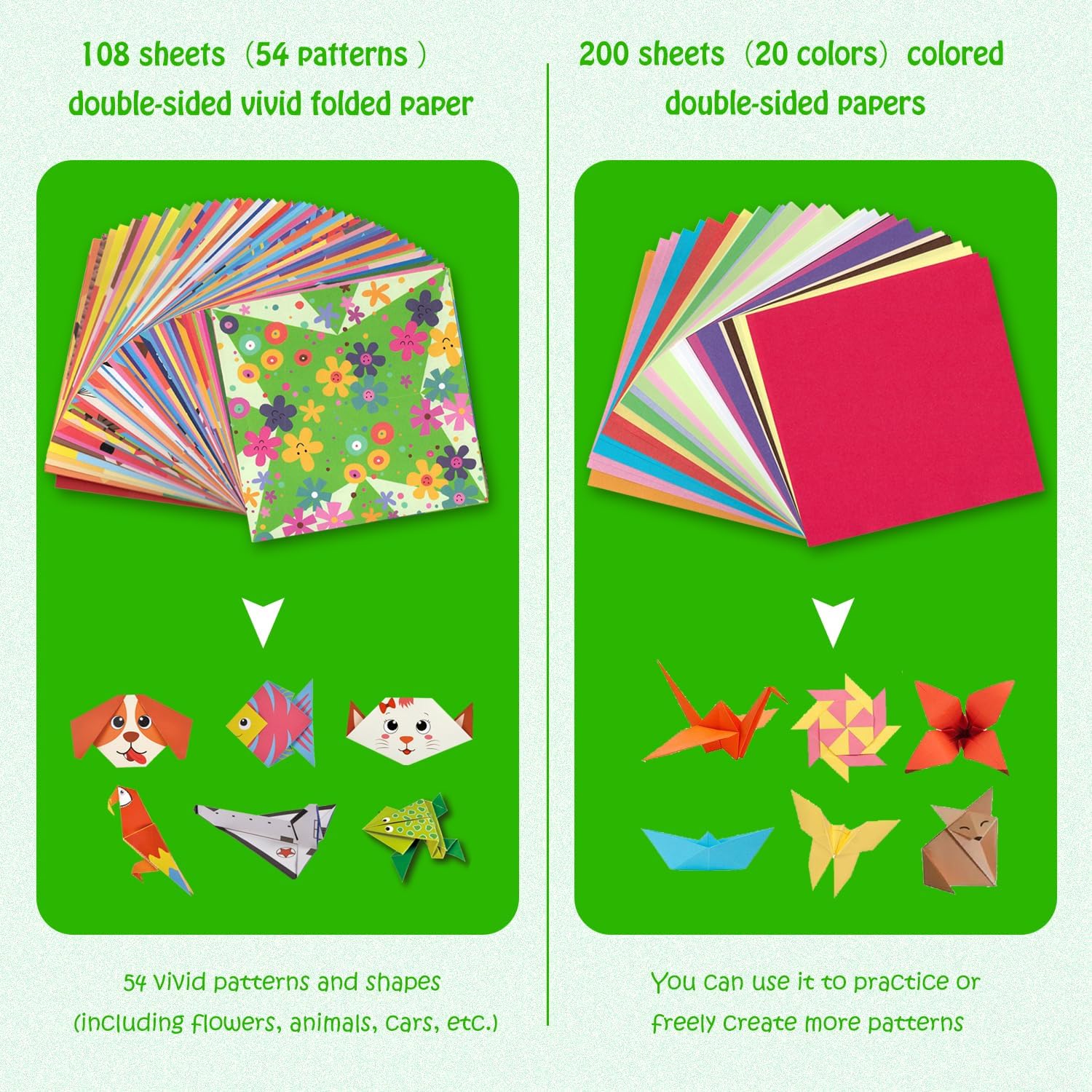 308 Sheets Origami Paper Kit, 5.5inch Craft Origami Set for Kids Ages 5-12, with 54 Patterns & Guiding Book for Beginners, Art Projects for Children Adult, Birthday Christmas Gifts for Boys&Girls - Crafty Corner
