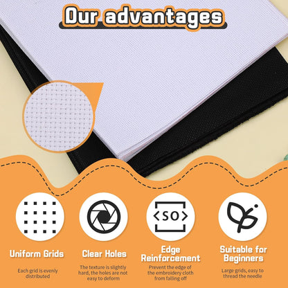 6 Pcs Cross Stitch Fabric, 14 Count Black Embroidery Fabric Cloth Cross Stitch Cloth Supplies for Needlework, DIY Embroidery Home Decoration Crafts (12 by 18-Inch)