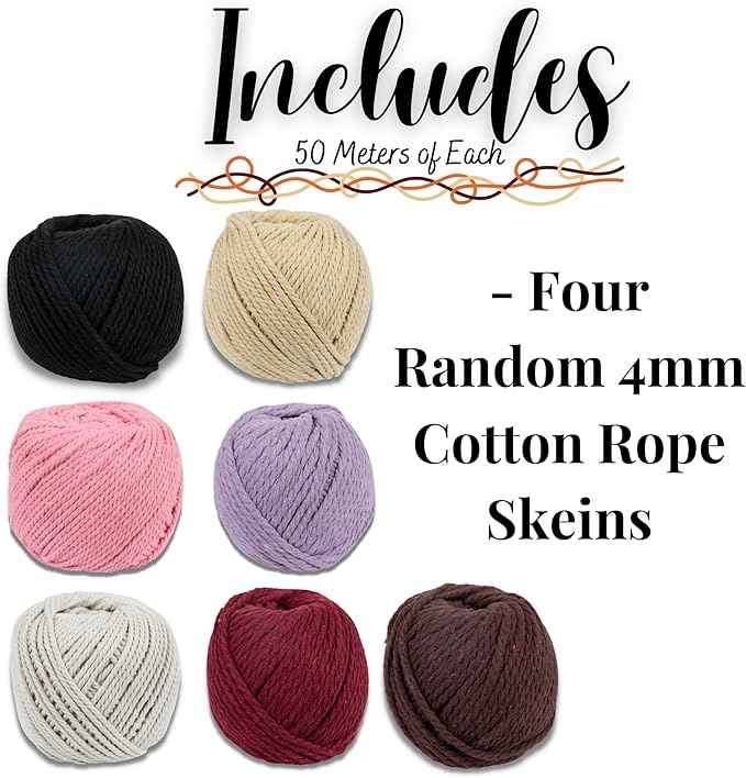 Craft County Macramé Starter Kit- Four Assorted Cotton Rope Skeins and 5 Dowels