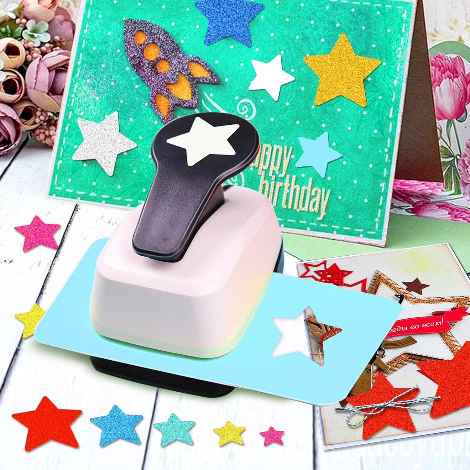 Star Hole Punch, Star Punches for Paper Crafts, Stars Paper Puncher Shape, 1 inch Stars Punch for Crafting, Large Hole Puncher, Scrapbook Punches 2 in, 1.5 in, 1 in, 5/8 in, 3/8 in - 5 Pcs - Crafty Corner