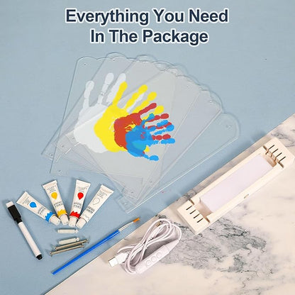 Family Handprint Kit with Light, Baby Hand and Footprint Kit, Family Gifts for New Parents, Adoption, New Mom Gifts, DIY Wooden Craft Keepsake, Non-Toxic Paints (White)