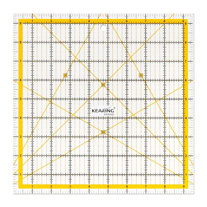 KERING Square Quilting Ruler - 9.5x9.5 inch Anti-Slip Acrylic Ruler for Patchwork Piecing, Bias Strips & Rotary Cutting, Professional Quilter's Tool with Dual-Angle Guide