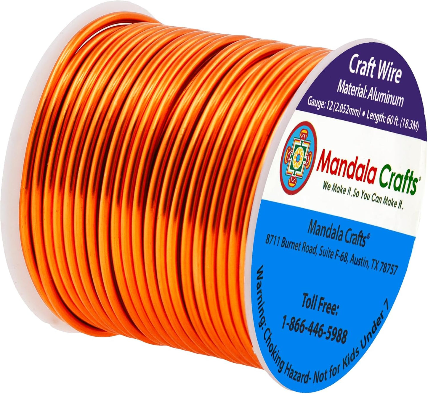 Mandala Crafts 12 Gauge Anodized Aluminum Craft Wire for Jewelry Making - 60 FT Colored Flexible Orange Wire - Bendable for Bonsai Armature Crafting Sculpting - Crafty Corner