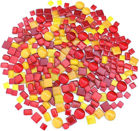 LITMIND Assorted Orange Red Irregular Crystal Mosaic Tiles, 9oz Value Pack - Perfect for Art Crafts, Mosaic Making Projects, Home Decor, and More