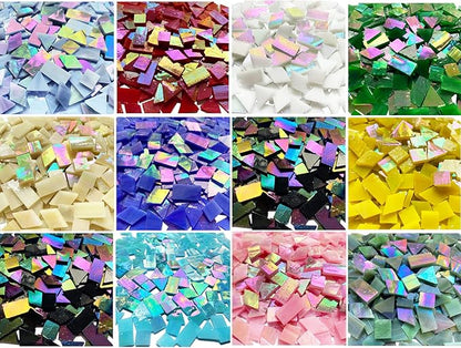 510 Pieces Iridescent Glass Mosaic Tiles for Crafts, Mixed 4 Shapes Colorful Stained Glass Pieces Supplies for Mosaic Projects, KALUCION Mosaic Kit for Adults, Assorted Rainbow Colors