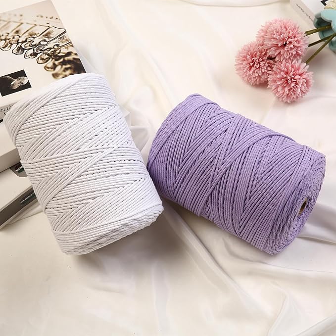 GOHOHOF Macrame Cord 3mm x 546yards Natural Macrame Cotton Rope Colored Macrame Rope Soft Cotton Cord Macrame Supplies Craft Rope Macrame Yarn for Plant Hanger Wall Hanger Dreamcatcher(Dodger Blue)