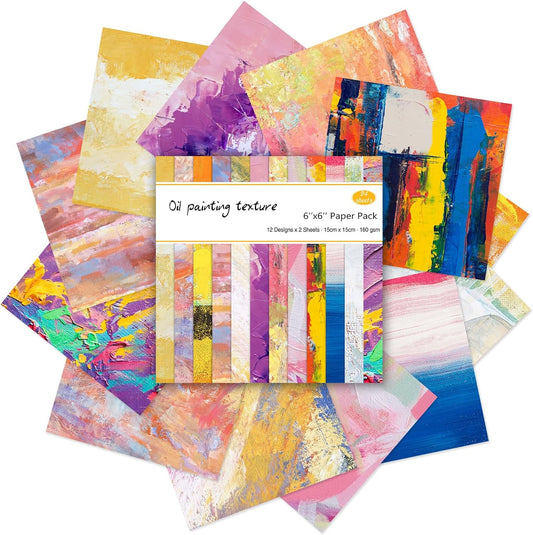 24 Sheets 12 Designs Scrapbook Paper Pad,6"×6” Single-Sided Decopodge Craft Cardstock Paper,Christmas Scrapbooking DIY Decorative Background Cardmaking Supplies.Oil Painting - Crafty Corner