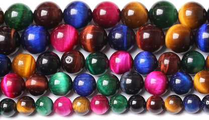 120pcs 6mm AAA Natural Colorful Tiger Eye Stone Beads Gemstone Round Spacer Loose Beads for Jewelry Making DIY Bracelet Necklace 32" 2 Strands