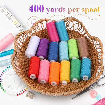Auvitaya 72pcs Bobbins Sewing Thread Kits, 36 Colors 400 Yards per Spool Polyester Threads with Needles & Threader, Prewound Bobbin Set for Hand and Machine Sewing, DIY and Home