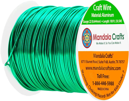 Mandala Crafts 22 Gauge Anodized Aluminum Craft Wire for Jewelry Making - 100 FT Colored Flexible Kelly Green Wire - Bendable for Bonsai Armature Crafting Sculpting - Crafty Corner