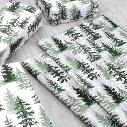100 Sheets Christmas Tree Tissue Paper, 20x14in Forest Style Wrapping Tissue Watercolor Xmas Tree Art Tissue for Xmas Party Gift Bag Fillers Winter Party Decor (Green)