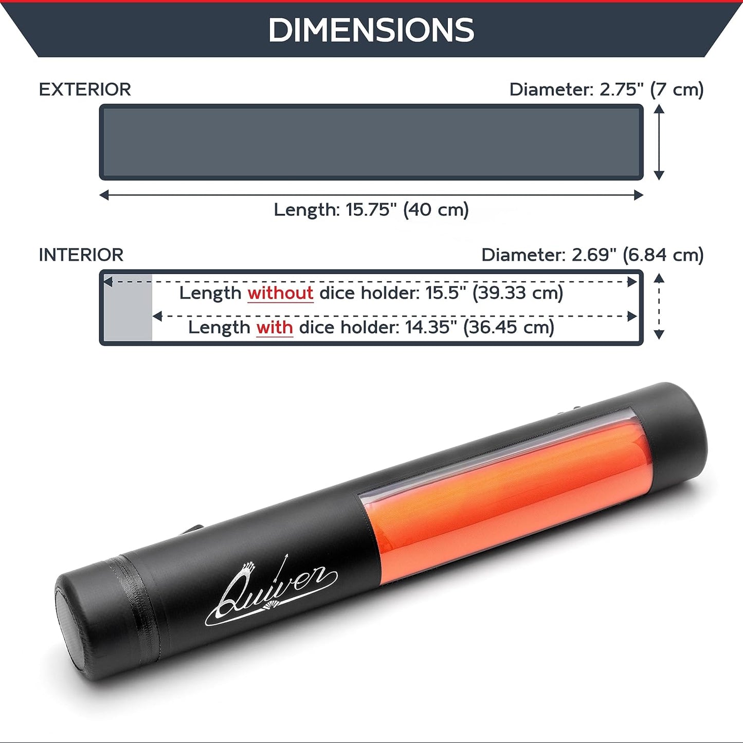 Quiver Time Black XL Orion Playmat Tube - TCG MtG Playmat Tube Case with Waterproof Zipper, Hidden Dice Pocket, Adjustable Removable Shoulder Strap, See-Through Window, Fits 14" and 15" playmats