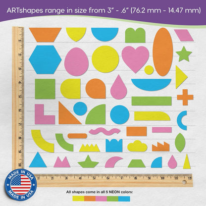 ARTshapes 840 pc Creative Paper Shapes Pack with 70+ Idea Guide - US Made Card Stock - Punch Out Funky DIY Craft Supplies for Whimsical Art Designs, Paper Crafts, and Pattern Play 5 Neon Colors - Crafty Corner