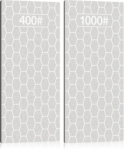 2PCS Diamond Sharpening Stone, Kalolary Knife Sharpener Stone Whetstone Honeycomb Surface Diamond Sharpener Plate with Non-slip Base for Pocket Knives Scissors, Outdoor Kitchen Tools (400/1000 Grit)