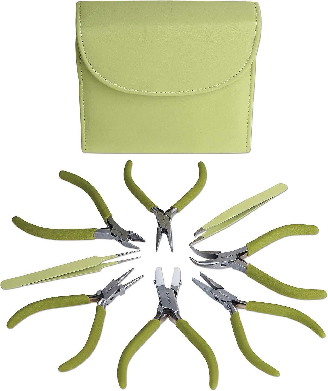 The Beadsmith Fashion Color Pliers – Set of 8 Slimline Color-Coordinated Tools – Matching Clutch in Light Olive – Jewelry Making Supply Kit to Create Necklaces, Bracelets, Earrings & More - Crafty Corner
